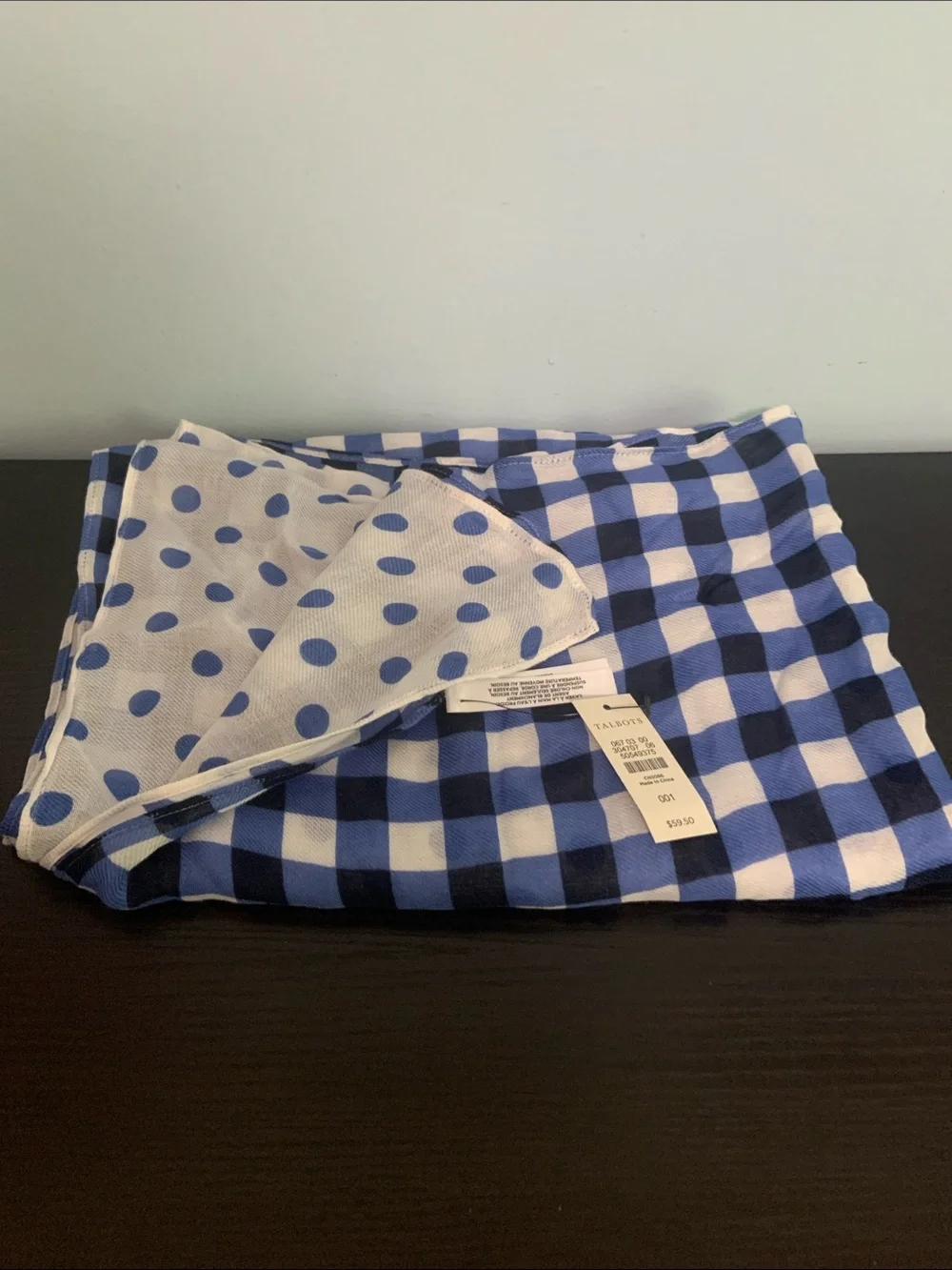 Talbots Blue and White Scarf/Wrap 70x25 inches rectangular NWT